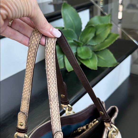 Coach Signature canvas Leather Shoulder Tote Purse Python Embossed Detail F19304 - Picture 5 of 9